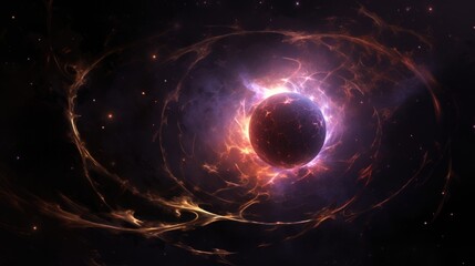 Planet in space. Purple star formed in an eclipse. Abstract galaxy. Colorful space galaxy cloud...