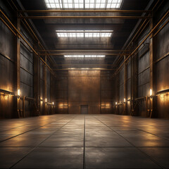 Fotografia con detalle de amplia estancia con estetica industrial y luces de tonos calidos