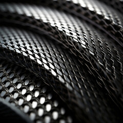Fotografia de primer plano con detalle y textura de superficie de metal con formas curvadas y trama de tonos plata