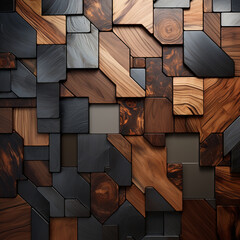 Fondo con detalle y textura de superficie con diferentes piezas de madera de tonos marrones y grises