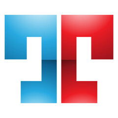Obraz premium Red and Blue Glossy Bold Split Shaped Letter T Icon
