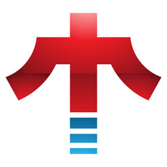 Obraz premium Red and Blue Glossy Cross Shaped Letter T Icon