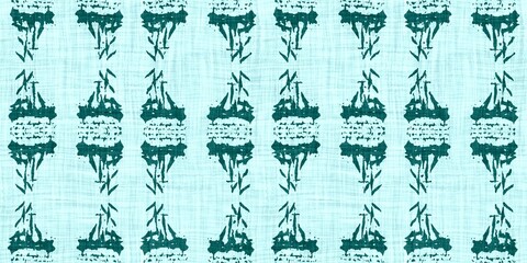 Teal green white vibrant watercolor batik azulejos tile border banner background. Seamless aqua coastal blur linen effect geometric mosaic effect.Boho Patchwork nautical masculine summer ribbon trim. 