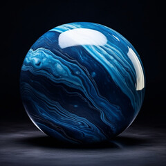 Fotografia con detalle y textura de bola de marmol azul con vetas y reflejos de luz