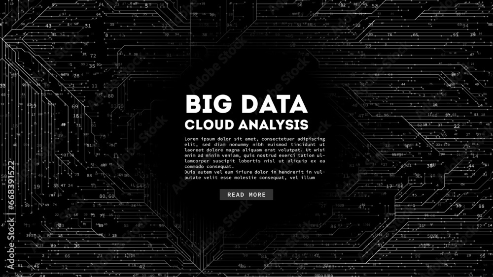 Poster Big Data cloud computing. Blockchain visualiztion. Social network information complexity.