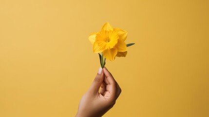 A person holding a yellow flower in their hand - Powered by Adobe