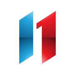 Red and Blue Glossy Letter N Icon with Parallelograms