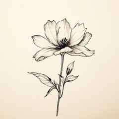 Traditional Chinese-Inspired Cartoon Ink Drawing of a Flower