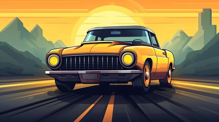 Retro Roadtrip: Classic Car Illustration at Dusk