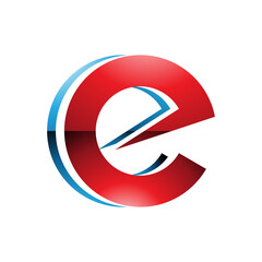 Red and Blue Glossy Round Layered Lowercase Letter E Icon