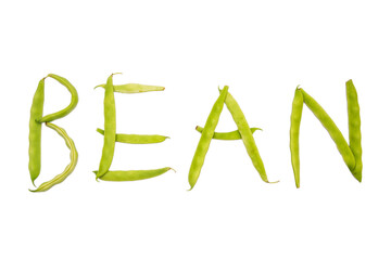 Beans text written on a white background with the beans themselves