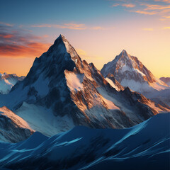 a virtual zoom background image of a stunning mountain scene at sunrise, in the color palette of blue and yellow