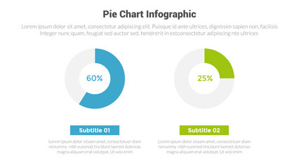 piechart or pie chart diagram infographics template diagram with 2 point with big outline piechart shape on center design for slide presentation