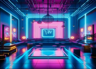 Purple neon room with couch