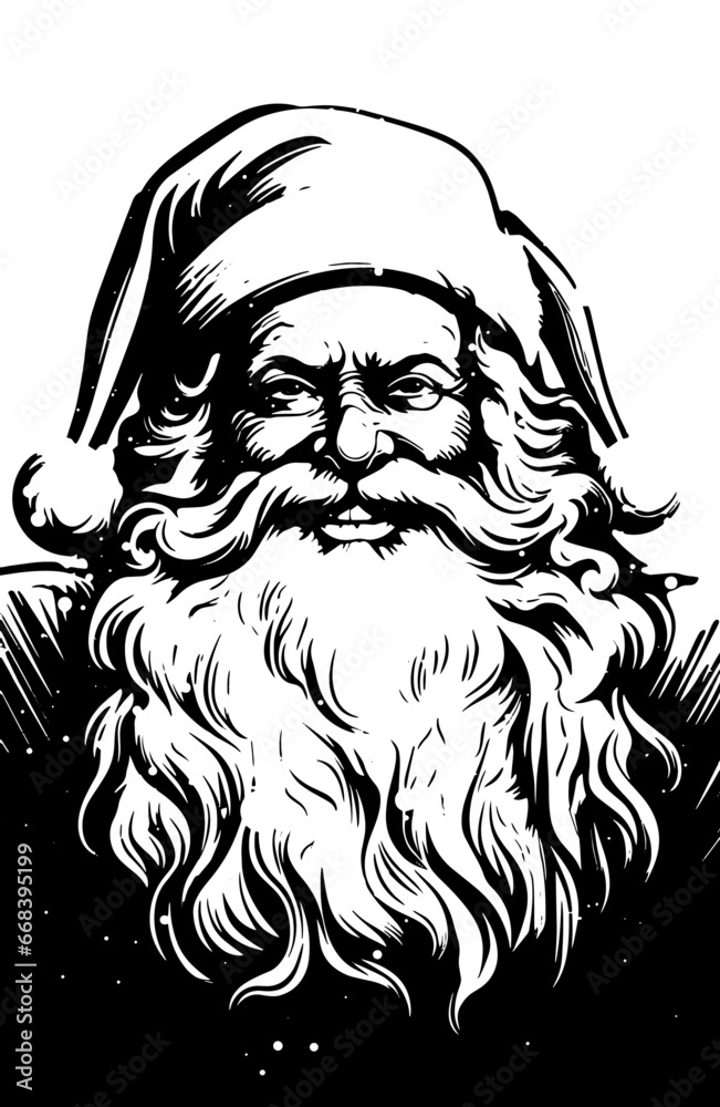 Wall mural black sketch of Santa Claus portrait