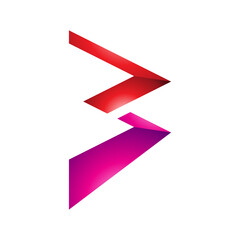 Red and Magenta Glossy Zigzag Shaped Letter B Icon
