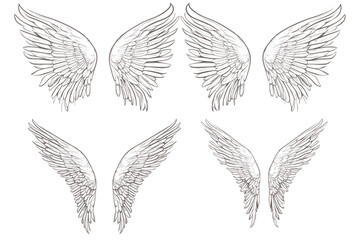 set of sketched angel wings - obrazy, fototapety, plakaty