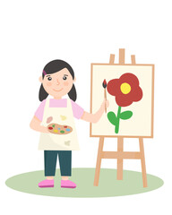 Kid draw on canvas, kid draw activity illustration