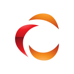 Red and Orange Glossy Crescent Shaped Letter C Icon