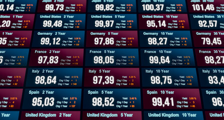 Obraz premium Government bonds, yield and prices. Bond market trading, interest rates, investment.