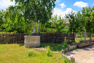 Well with drinking water. Background with selective focus and copy space