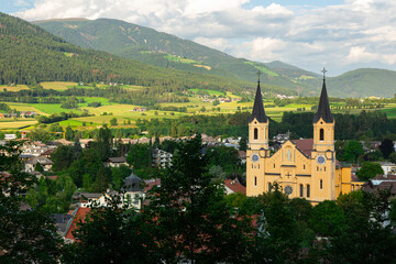 Obraz premium View of Bruneck largest town in Puster Valley in Italian province of South Tyrol