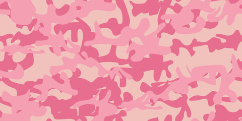 Camo Women Canvas. Pink Camo Paint. Repeat Woodland Background. Seamless Vector Camoflage. Army Vector Pink Texture. Digital Urban Camouflage Seamless Brush. Rose Modern Pattern. Abstract Girl Print. - obrazy, fototapety, plakaty