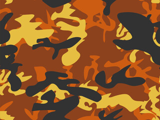 Yellow Repeat Pattern. Yellow Army Brush. Abstract Vector Camouflage. Black Camo Paint. Urban Camouflage Seamless Paint. Orange Modern Texture. Vector Orange Military Camoflage Military Black Grunge.