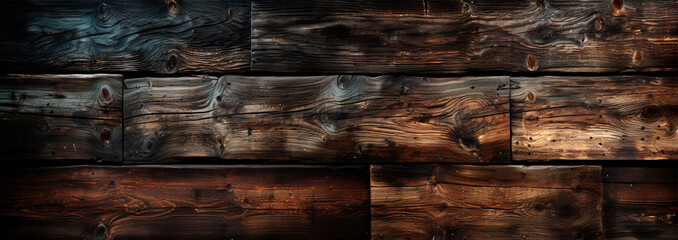 Dark wood texture, wooden panoramic background - AI generated image