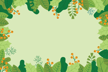 Presentation Background with tropical leaf plant on green background vector design.	
