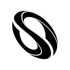 Black Abstract Twisted Curvy Down Facing Letter S Icon