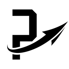 Black Futuristic Letter P Icon with an Arrow