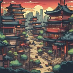 ninja city illustration background