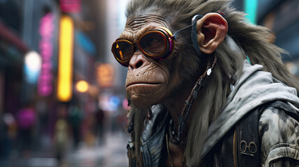 cyberpunk monkey game character.