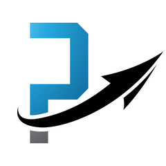 Blue and Black Futuristic Letter P Icon with an Arrow