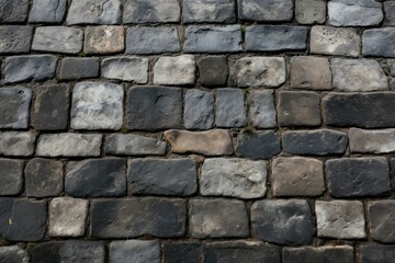 Ancient cobblestone weathered street pavement textured background.
