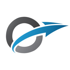 Blue and Black Uppercase Letter O Icon with an Arrow