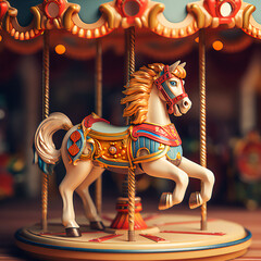 Creating a Miniature Photorealistic Vintage Carousel Horse Toy in Bright Primary Colors