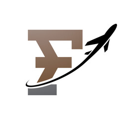 Brown and Black Antique Letter F Icon with an Airplane