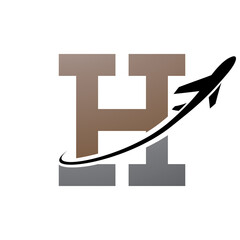 Brown and Black Antique Letter H Icon with an Airplane