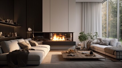 Interior Snapshot of a Modern Living Room with a Sleek Single Sofa and Fireplace