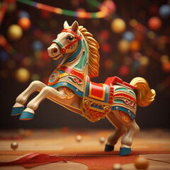 Fototapeta na wymiar Creating a Miniature Photorealistic Vintage Rocking Horse Toy with Bright Primary Colors