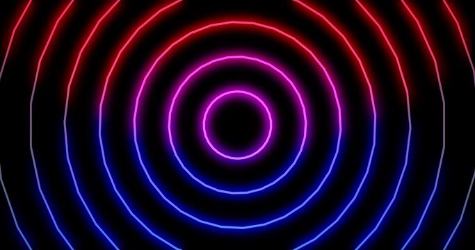 Bright round neon abstract gradient lines tech futuristic motion background. Seamless looping geometric pattern. 4K resolution abstract video animation on black background