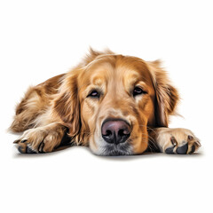 Golden retriever Dog lying down on the floor, Digital art, Isolated background, clean background , white background,  