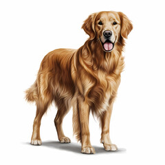 A handsome Happy Golden retriever standing  on a White background, an isolated background