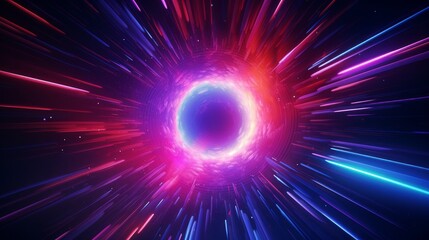 Neon colored glowing high energy singularity in space, computer generated abstract background, 3D rendering
