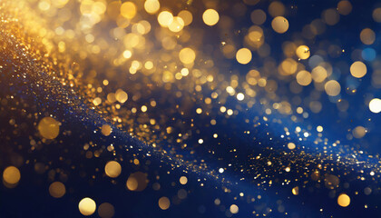 Fototapeta na wymiar abstract background with dark blue and gold particle christmas golden light shine particles bokeh on navy blue background gold foil texture