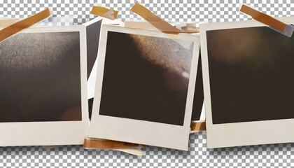polaroid photo frames with tape strips on transparent background extracted isolated png file - obrazy, fototapety, plakaty