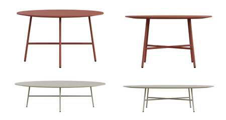 3d set of table interior furniture on transparent background