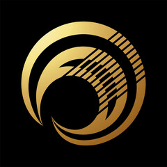 Gold Abstract Nested Crescents Icon with Diagonal Stripes